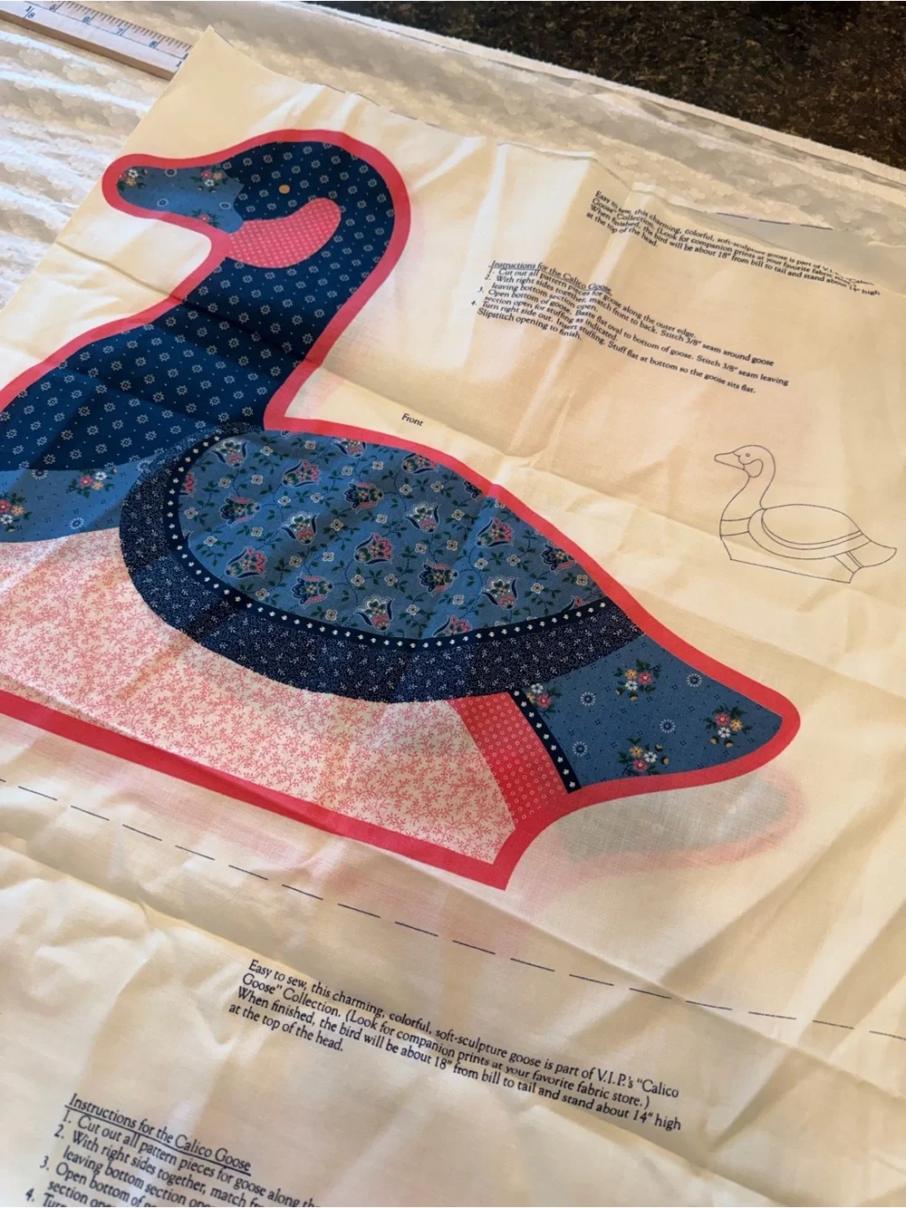 Quilted Duck Pillow Panels - Blue and Pink Fabric Set The Calico Goose Cottage